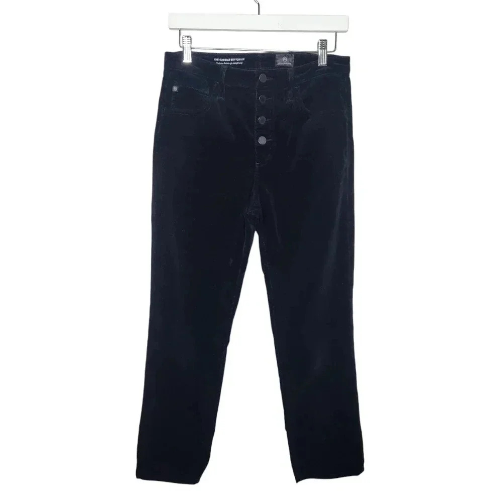 AG Jeans The Isabelle Button Up Straight Crop Black Corduroy Jeans Size 29